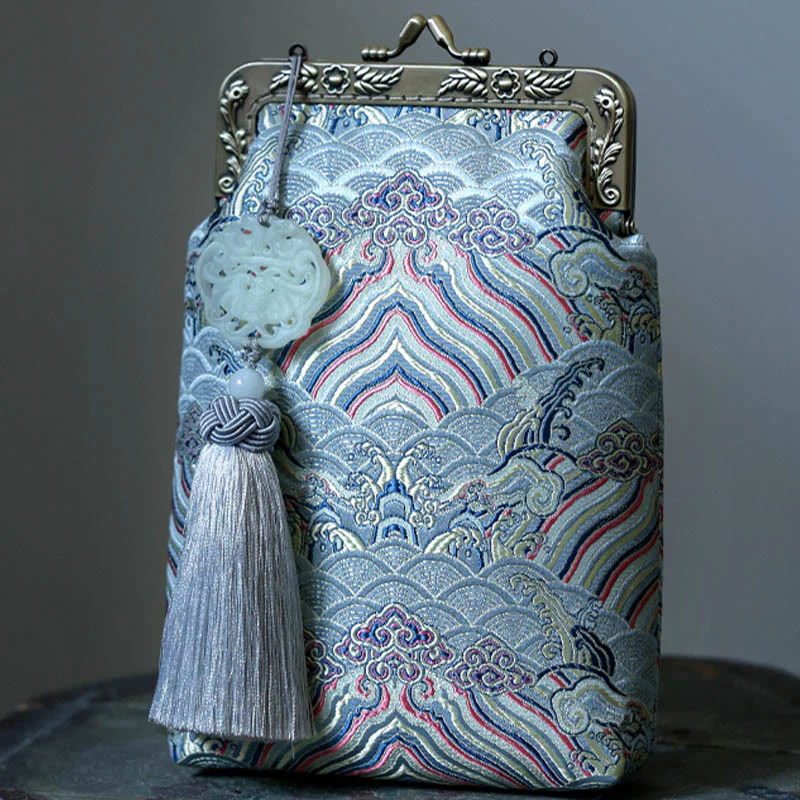 Borsa a tracolla con catena in metallo e onde blu dell'oceano, borsa a tracolla per cellulare, Buddha Stones - Image 2