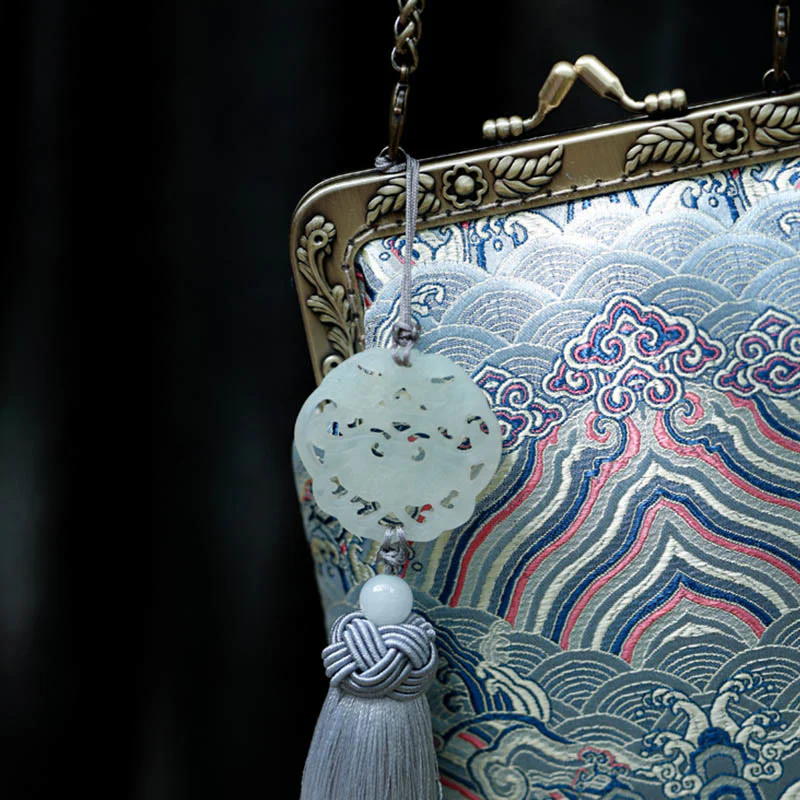 Borsa a tracolla con catena in metallo e onde blu dell'oceano, borsa a tracolla per cellulare, Buddha Stones - Image 8