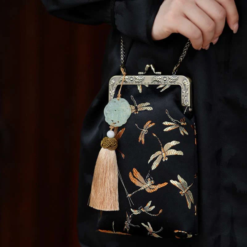 Borsa a tracolla con catena in metallo e piccola libellula , Buddha Stones, borsa a tracolla per cellulare