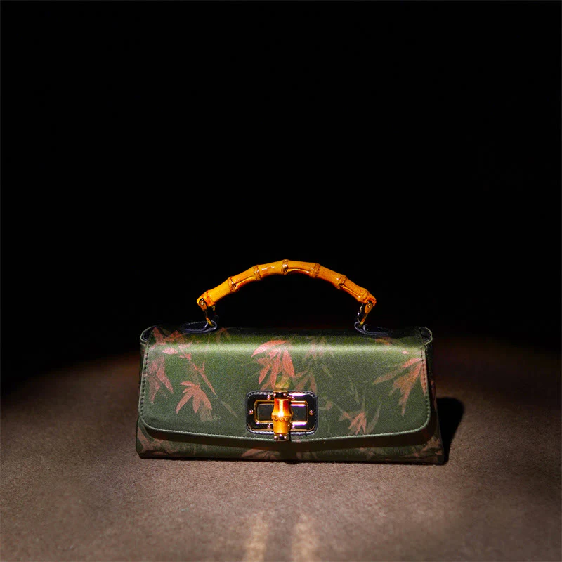 Borsa a tracolla con catena in metallo, manico in bambù , Buddha Stones, foglie, rami - Image 2
