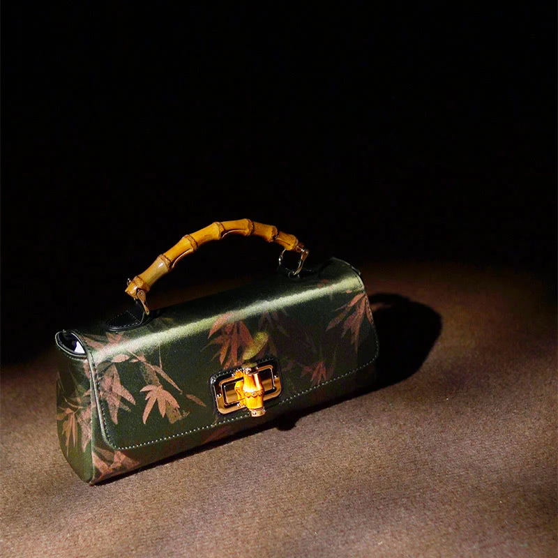 Borsa a tracolla con catena in metallo, manico in bambù , Buddha Stones, foglie, rami - Image 3