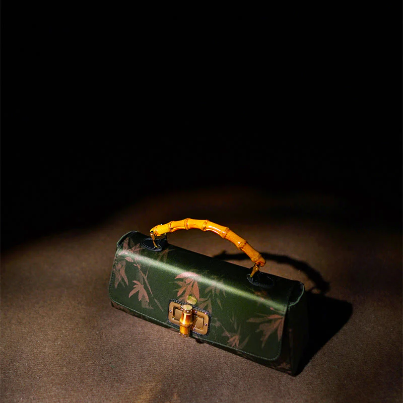 Borsa a tracolla con catena in metallo, manico in bambù , Buddha Stones, foglie, rami - Image 4