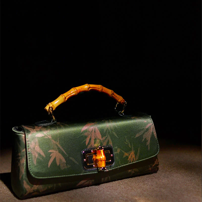 Borsa a tracolla con catena in metallo, manico in bambù , Buddha Stones, foglie, rami - Image 5