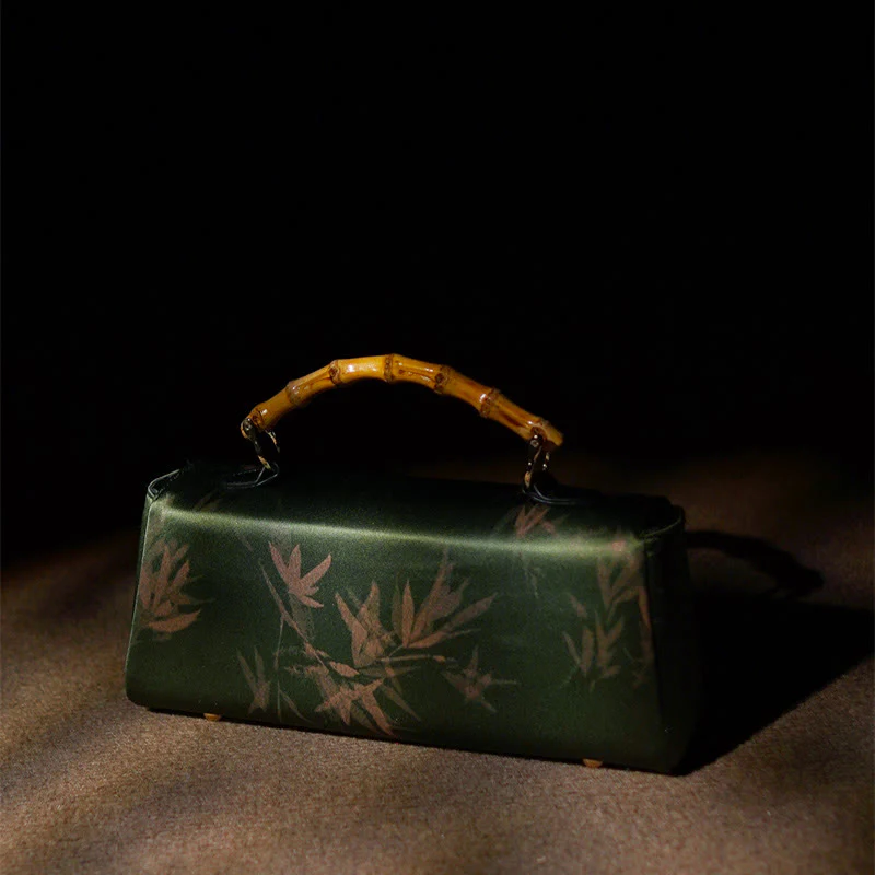 Borsa a tracolla con catena in metallo, manico in bambù , Buddha Stones, foglie, rami - Image 6
