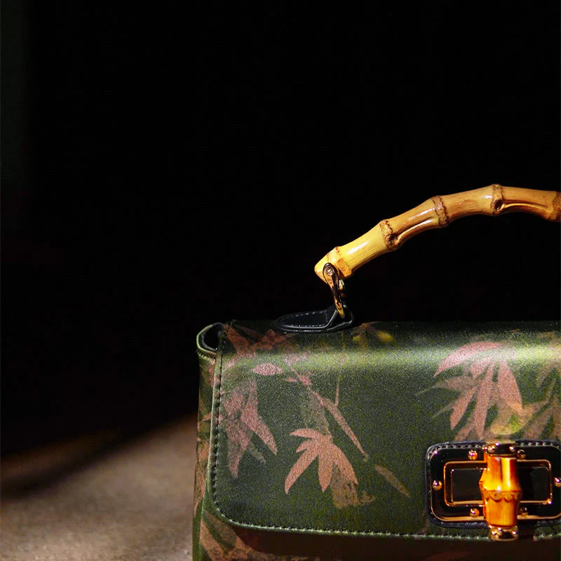 Borsa a tracolla con catena in metallo, manico in bambù , Buddha Stones, foglie, rami - Image 8