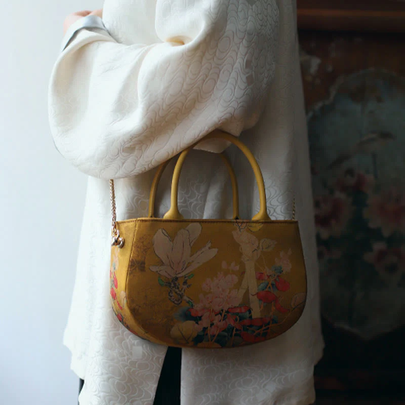 Borsa a tracolla con cerniera in metallo con catena di metallo, motivo : Buddha Stones, vintage, fiore, peonia - Image 11