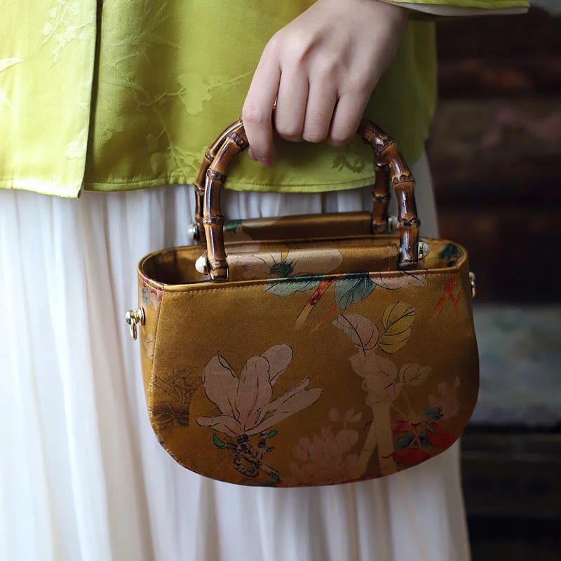 Borsa a tracolla con cerniera in metallo con catena di metallo, motivo : Buddha Stones, vintage, fiore, peonia - Image 14