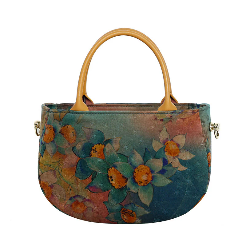 Borsa a tracolla con cerniera in metallo con catena di metallo, motivo : Buddha Stones, vintage, fiore, peonia - Image 15
