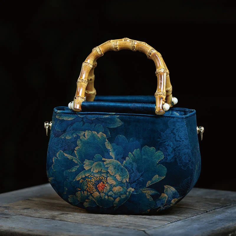 Borsa a tracolla con cerniera in metallo con catena di metallo, motivo : Buddha Stones, vintage, fiore, peonia - Image 16