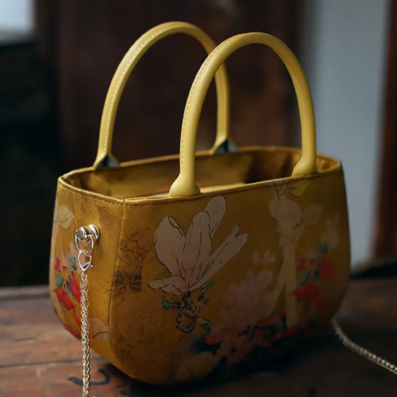 Borsa a tracolla con cerniera in metallo con catena di metallo, motivo : Buddha Stones, vintage, fiore, peonia - Image 3