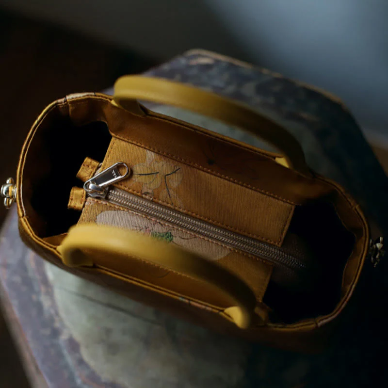 Borsa a tracolla con cerniera in metallo con catena di metallo, motivo : Buddha Stones, vintage, fiore, peonia - Image 4