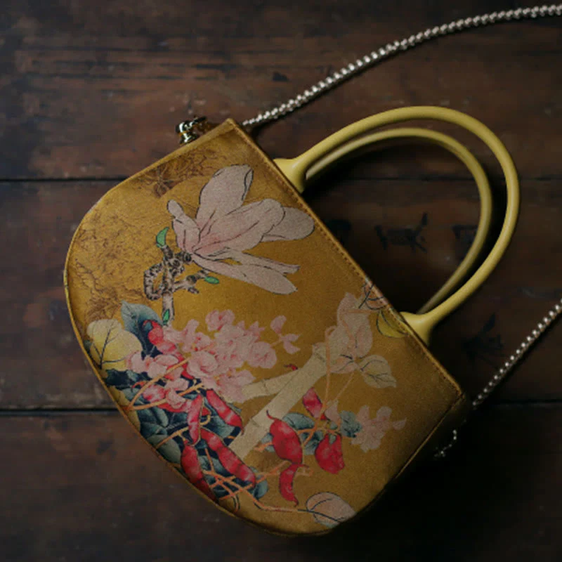 Borsa a tracolla con cerniera in metallo con catena di metallo, motivo : Buddha Stones, vintage, fiore, peonia - Image 5