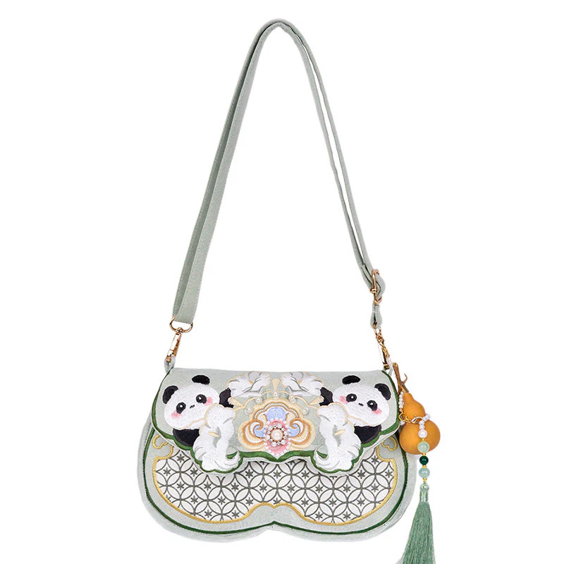 Borsa a tracolla con ciondolo a forma di zucca con fiori di panda e pietre Buddha Stones - Image 12