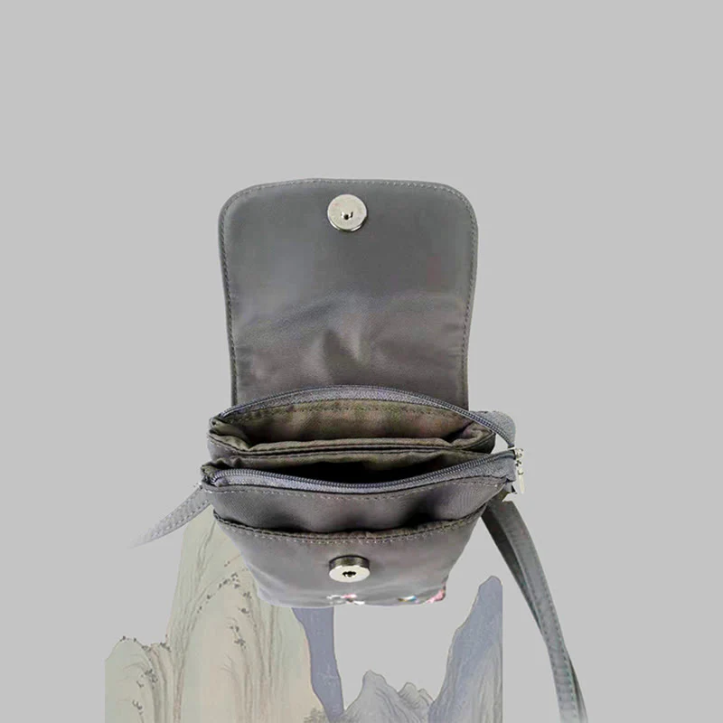 Borsa a tracolla con fiori di loto ricamati a mano, impermeabile , Buddha Stones , borsa per cellulare - Image 10