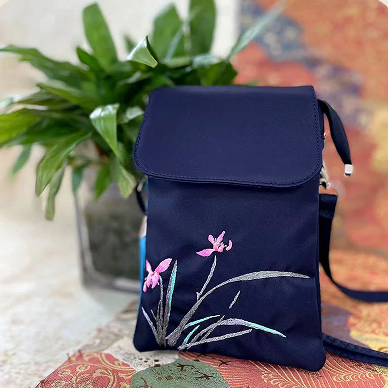 Borsa a tracolla con fiori di loto ricamati a mano, impermeabile , Buddha Stones , borsa per cellulare - Image 29