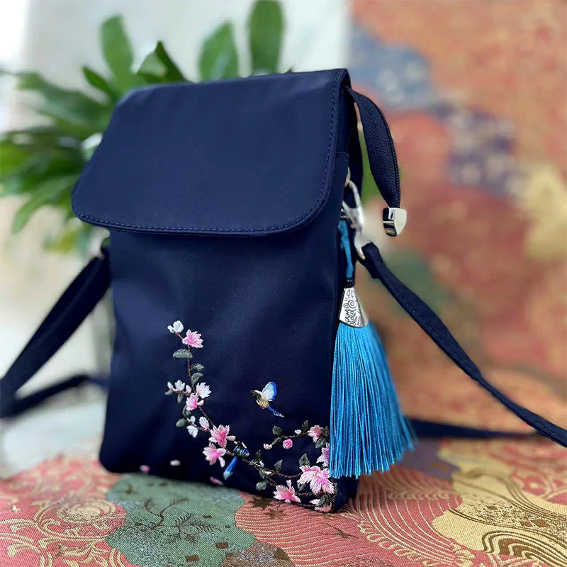 Borsa a tracolla con fiori di loto ricamati a mano, impermeabile , Buddha Stones , borsa per cellulare - Image 6