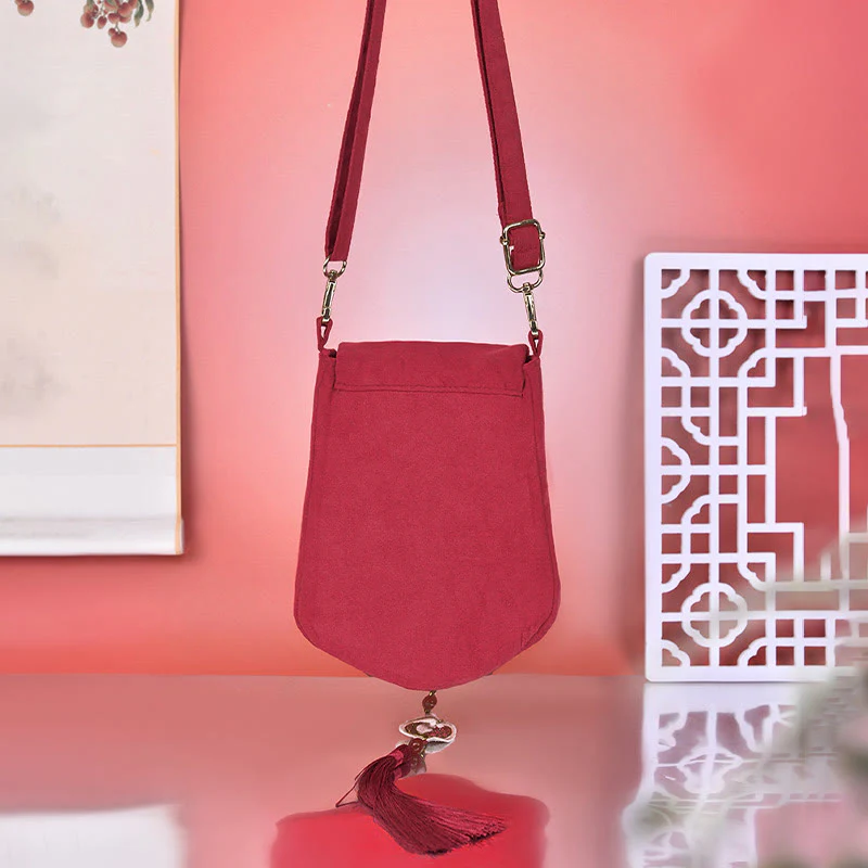 Borsa a tracolla con nappa e ricamo di lychee con Buddha Stones, borsa a tracolla - Image 4