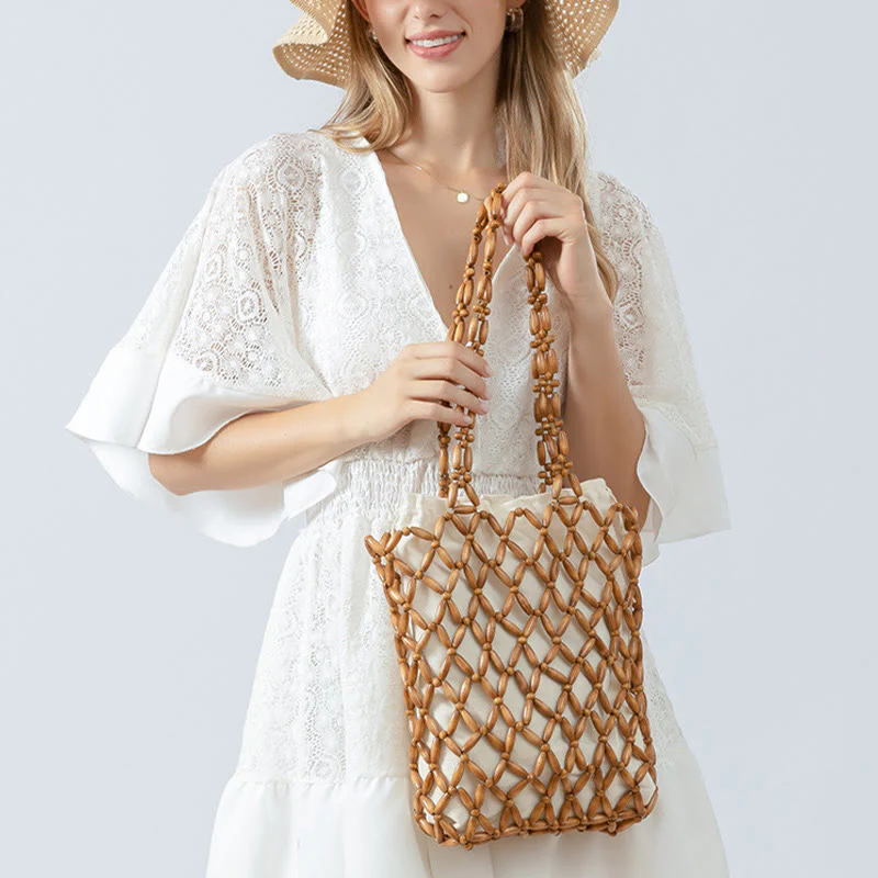 Borsa a tracolla con perline di legno intrecciate a mano , Buddha Stones - Image 15