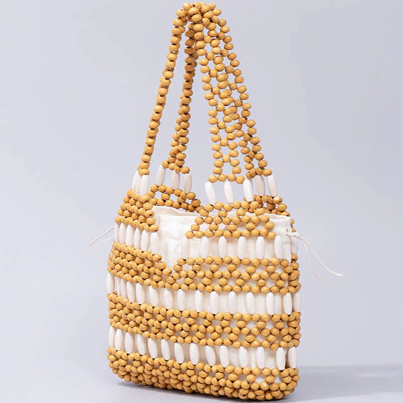 Borsa a tracolla con perline di legno rotonde intrecciate a mano Buddha Stones - Image 2