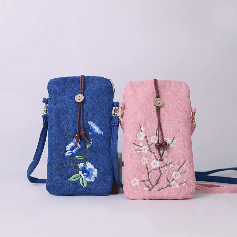 Borsa a tracolla con piccoli fiori ricamati Buddha Stones Borsa a tracolla Borsa per cellulare 11*20cm - Image 2