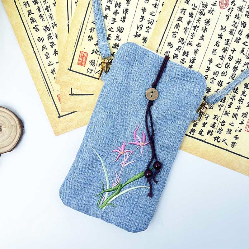 Borsa a tracolla con piccoli fiori ricamati Buddha Stones Borsa a tracolla Borsa per cellulare 11*20cm - Image 26