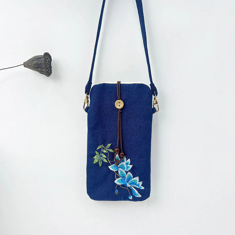 Borsa a tracolla con piccoli fiori ricamati Buddha Stones Borsa a tracolla Borsa per cellulare 11*20cm - Image 29