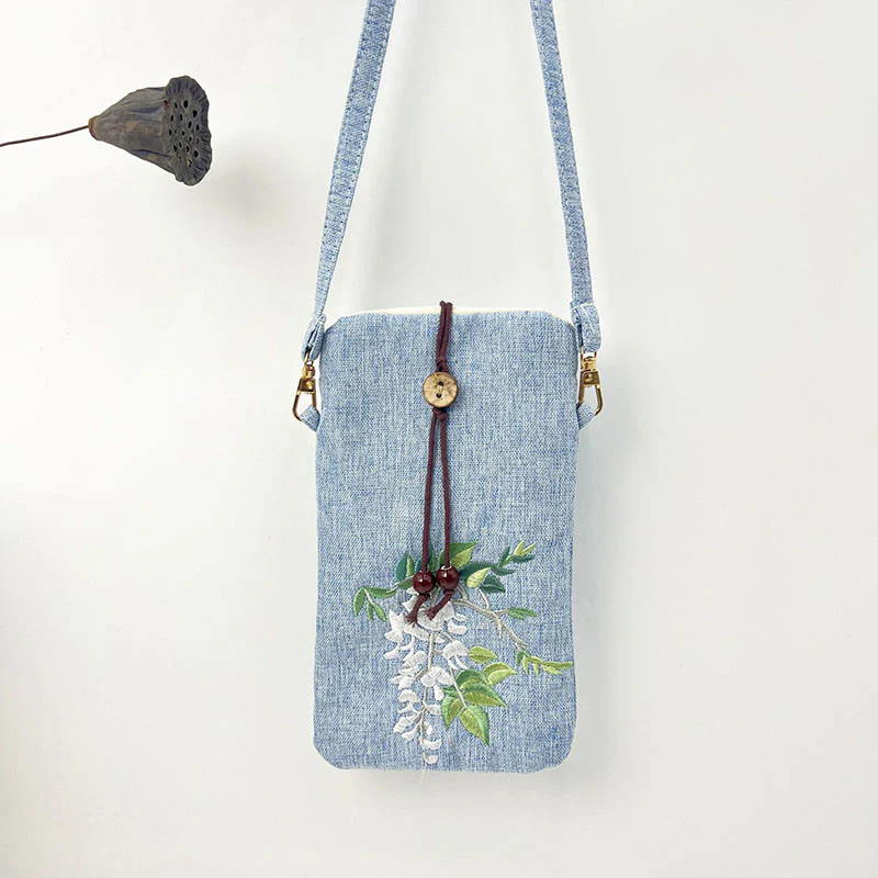 Borsa a tracolla con piccoli fiori ricamati Buddha Stones Borsa a tracolla Borsa per cellulare 11*20cm - Image 33