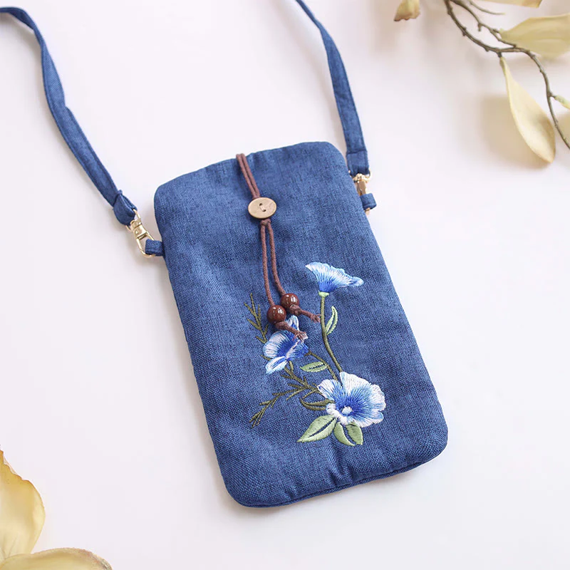 Borsa a tracolla con piccoli fiori ricamati Buddha Stones Borsa a tracolla Borsa per cellulare 11*20cm - Image 5