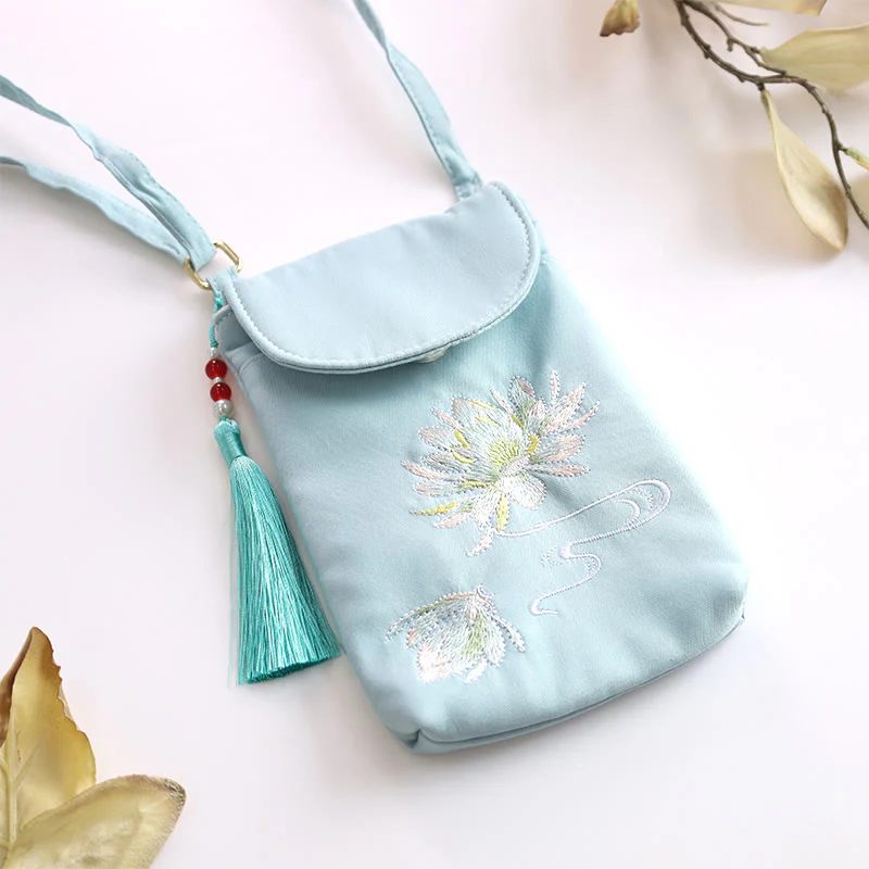 Borsa a tracolla con piccoli fiori ricamati Buddha Stones, borsa a tracolla, borsa per cellulare a doppio strato - Image 11