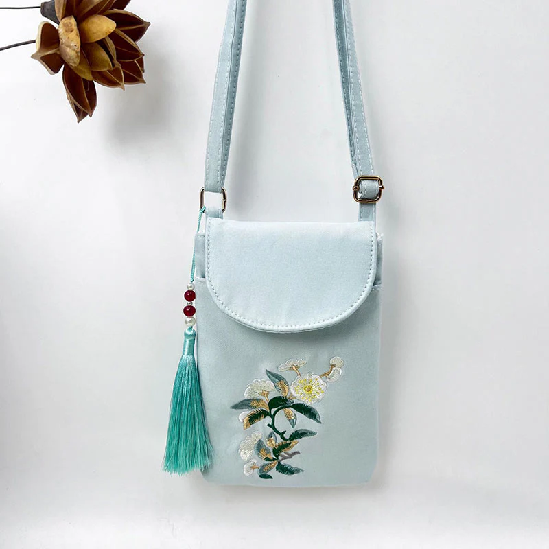 Borsa a tracolla con piccoli fiori ricamati Buddha Stones, borsa a tracolla, borsa per cellulare a doppio strato - Image 16