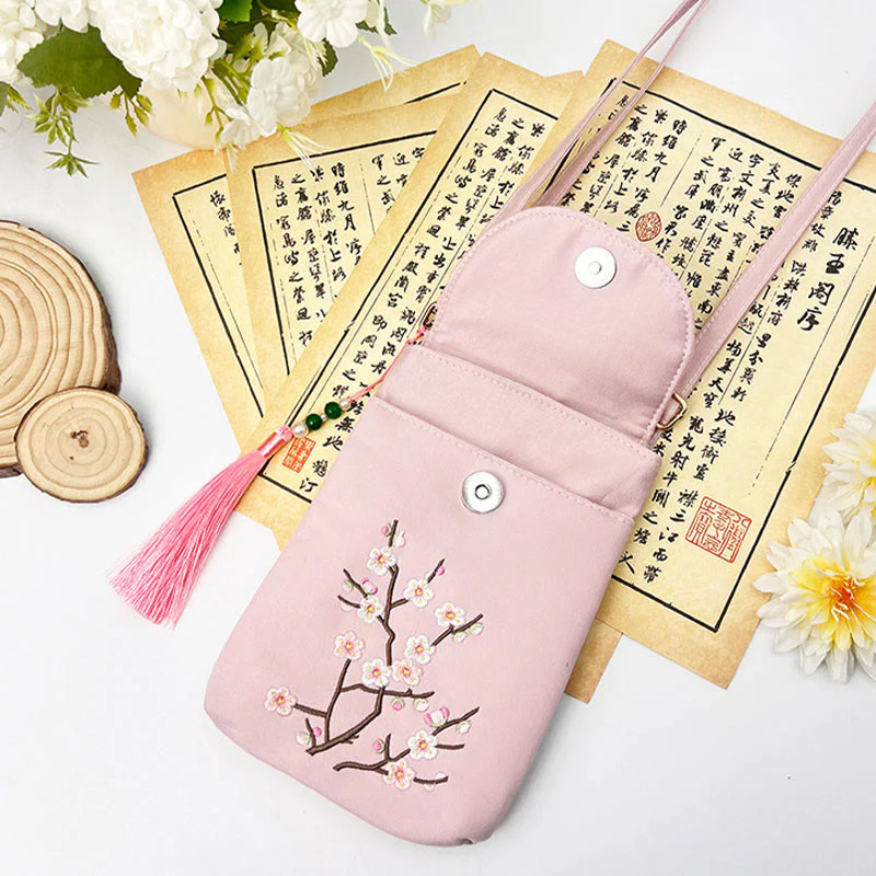Borsa a tracolla con piccoli fiori ricamati Buddha Stones, borsa a tracolla, borsa per cellulare a doppio strato - Image 26