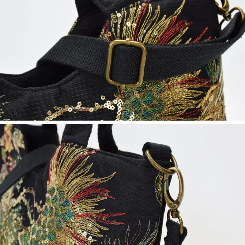 Borsa a tracolla con ricamo a doppia faccia con Buddha Stones e pavone - Image 11