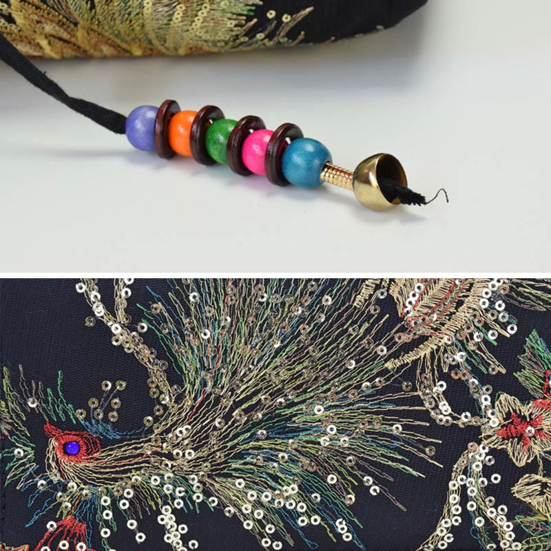 Borsa a tracolla con ricamo a doppia faccia con Buddha Stones e pavone - Image 12