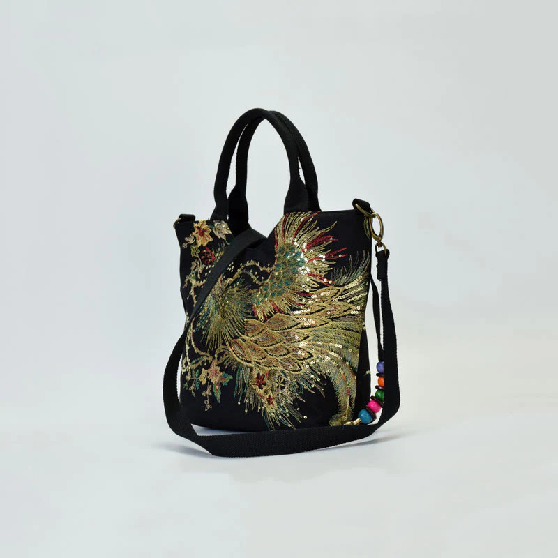Borsa a tracolla con ricamo a doppia faccia con Buddha Stones e pavone - Image 13