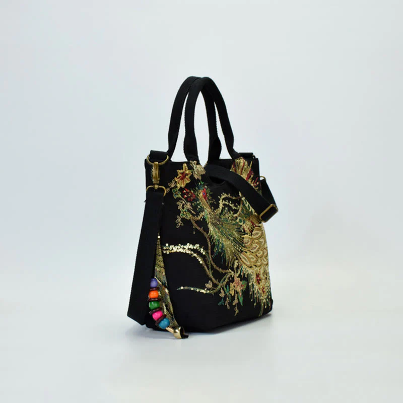 Borsa a tracolla con ricamo a doppia faccia con Buddha Stones e pavone - Image 14