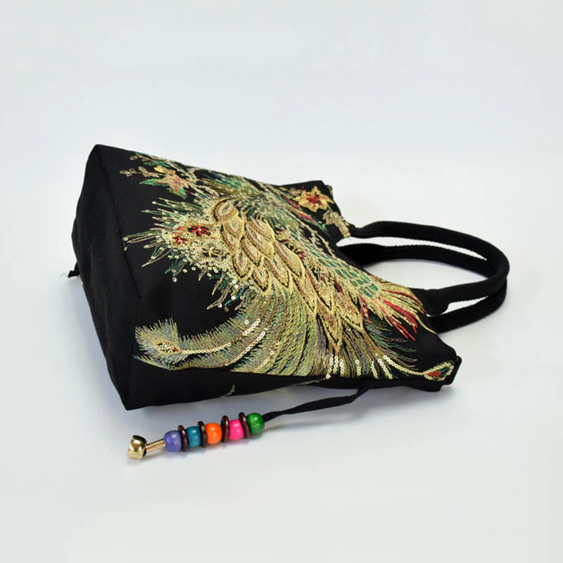 Borsa a tracolla con ricamo a doppia faccia con Buddha Stones e pavone - Image 15