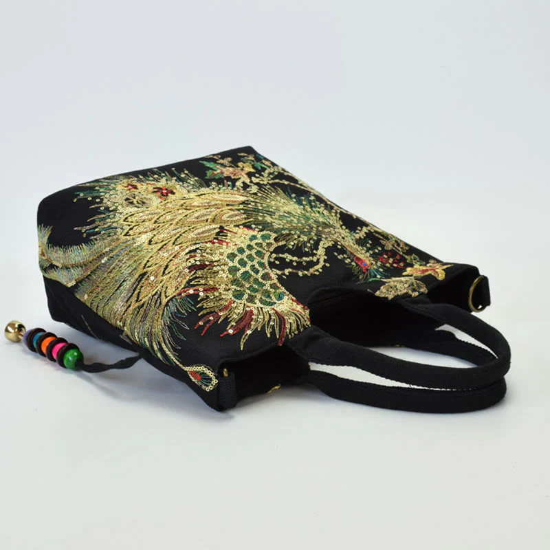 Borsa a tracolla con ricamo a doppia faccia con Buddha Stones e pavone - Image 16