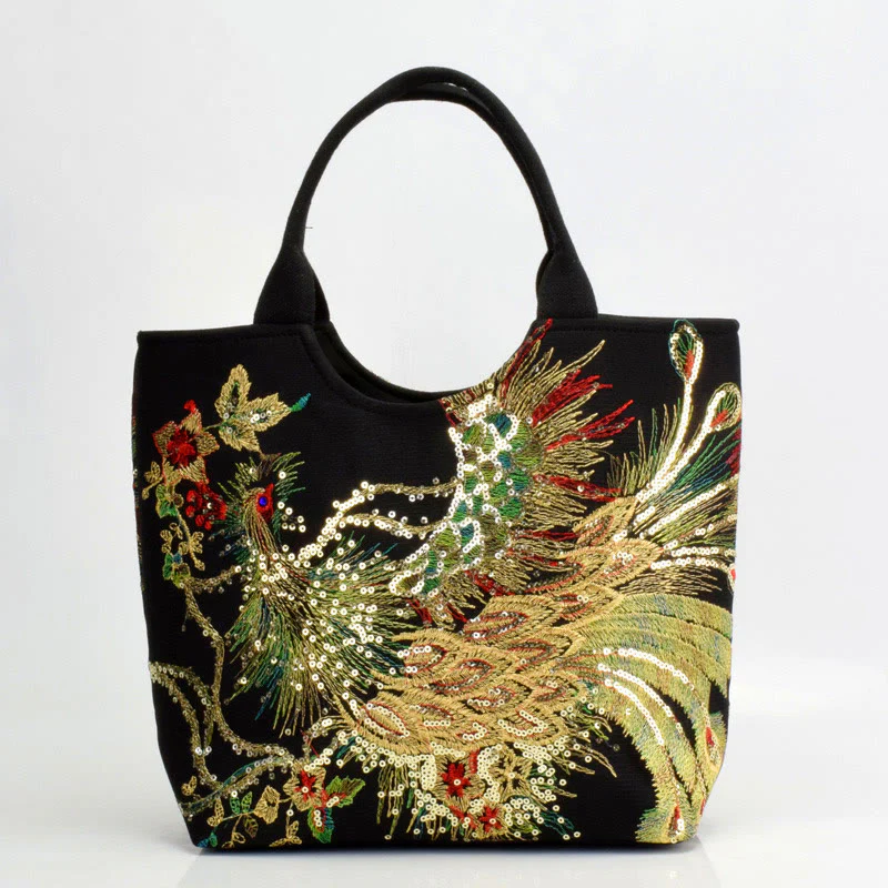 Borsa a tracolla con ricamo a doppia faccia con Buddha Stones e pavone - Image 17