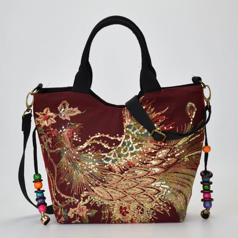 Borsa a tracolla con ricamo a doppia faccia con Buddha Stones e pavone - Image 18