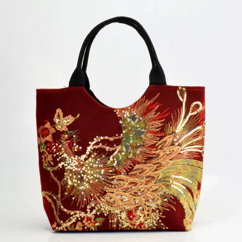 Borsa a tracolla con ricamo a doppia faccia con Buddha Stones e pavone - Image 19