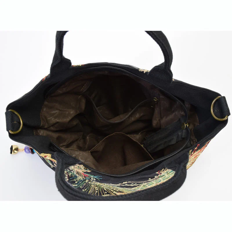 Borsa a tracolla con ricamo a doppia faccia con Buddha Stones e pavone - Image 3