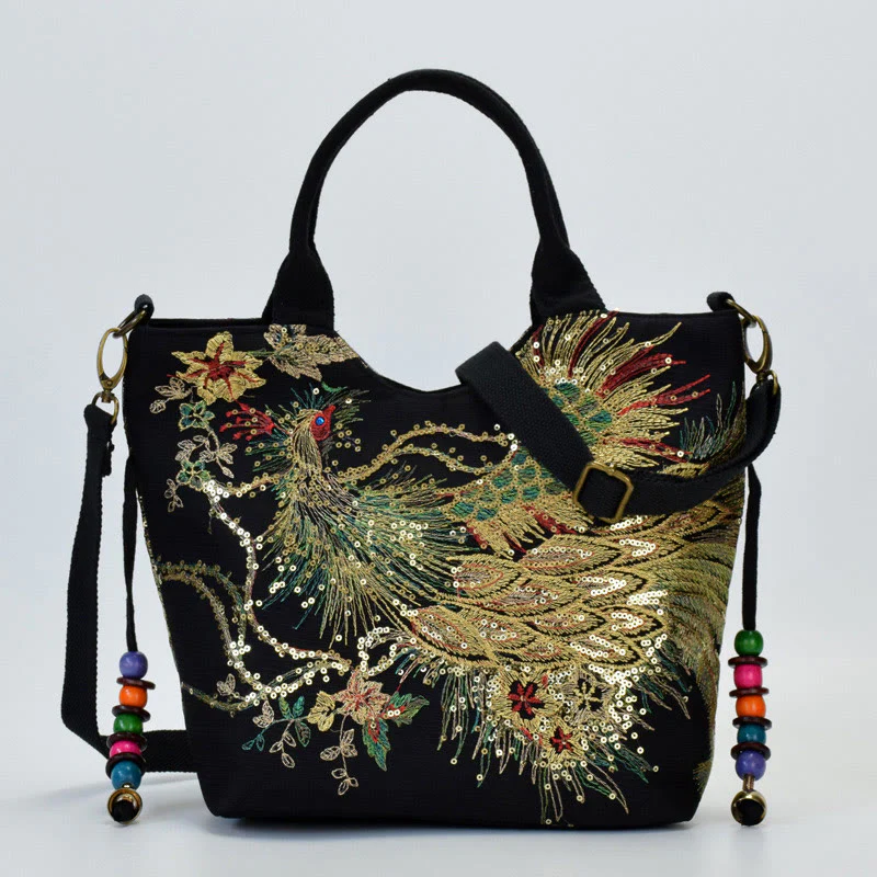 Borsa a tracolla con ricamo a doppia faccia con Buddha Stones e pavone - Image 9