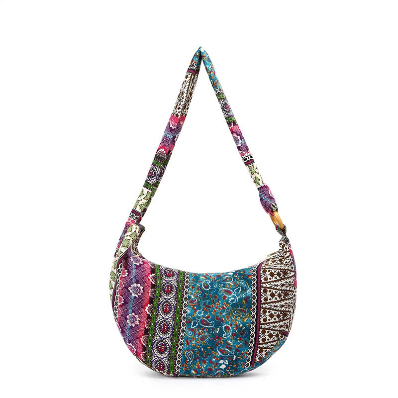 Borsa a tracolla con stampa a strisce di cotone Buddha Stones - Image 10