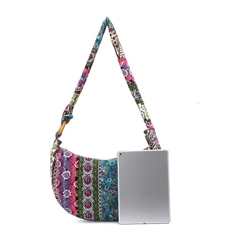 Borsa a tracolla con stampa a strisce di cotone Buddha Stones - Image 11