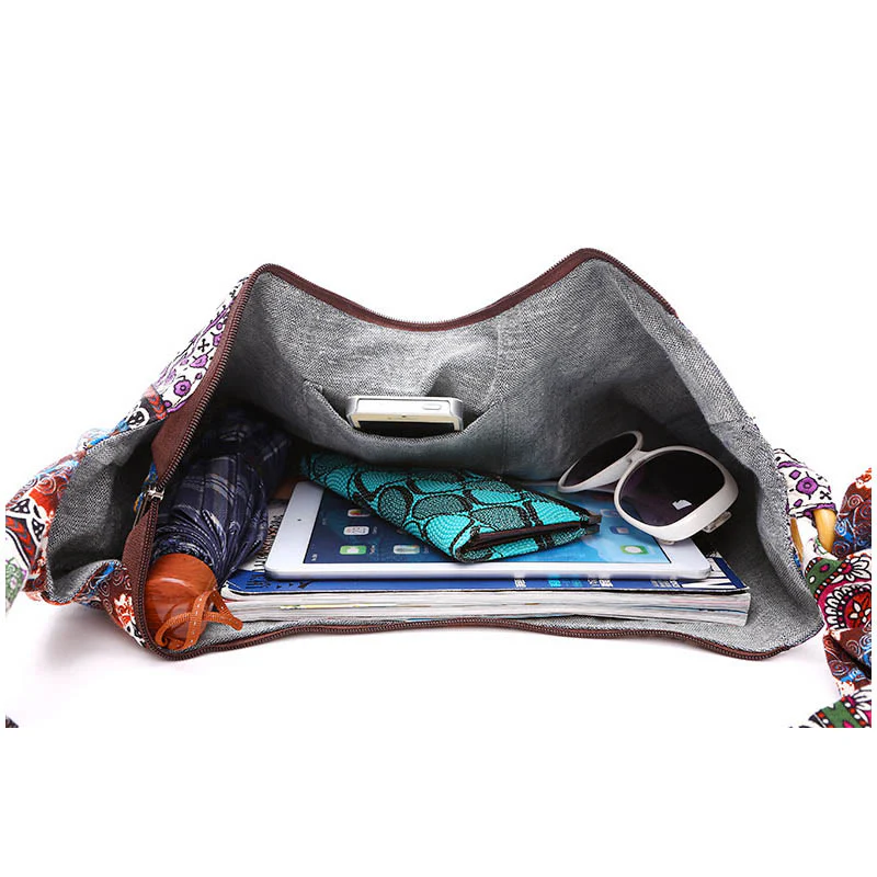 Borsa a tracolla con stampa a strisce di cotone Buddha Stones - Image 4