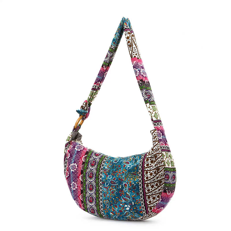 Borsa a tracolla con stampa a strisce di cotone Buddha Stones - Image 9