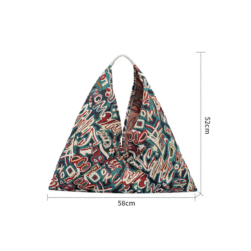Borsa a tracolla con stampa geometrica a triangolo sotto le ascelle, motivo: Buddha Stones, fiori, lettere, farfalle - Image 8