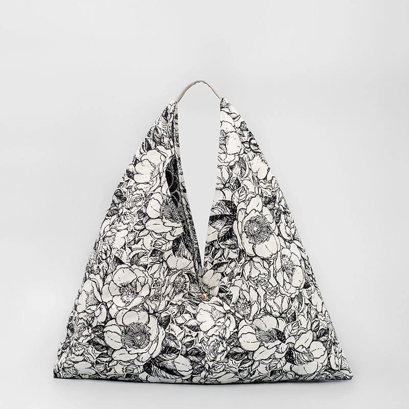 Borsa a tracolla con stampa geometrica a triangolo sotto le ascelle, motivo: Buddha Stones, fiori, lettere, farfalle - Image 9