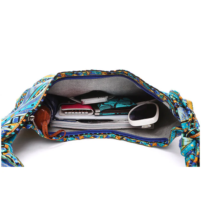 Borsa a tracolla con strisce di cotone Buddha Stones - Image 4