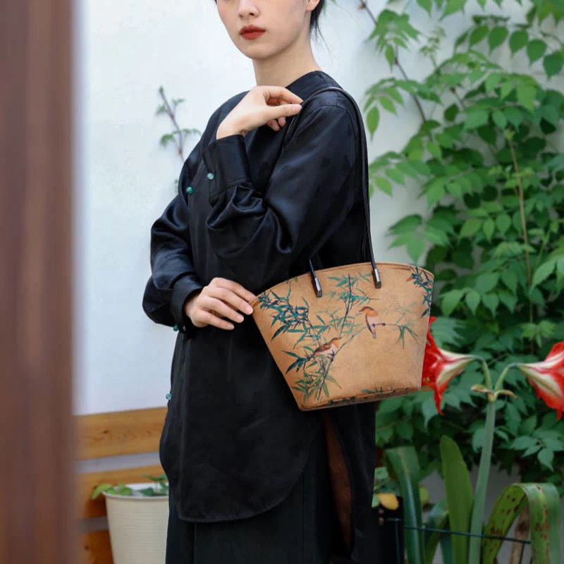Borsa a tracolla grande capacità Buddha Stones Vintage Bamboo Magpie Peony Butterfly - Image 10